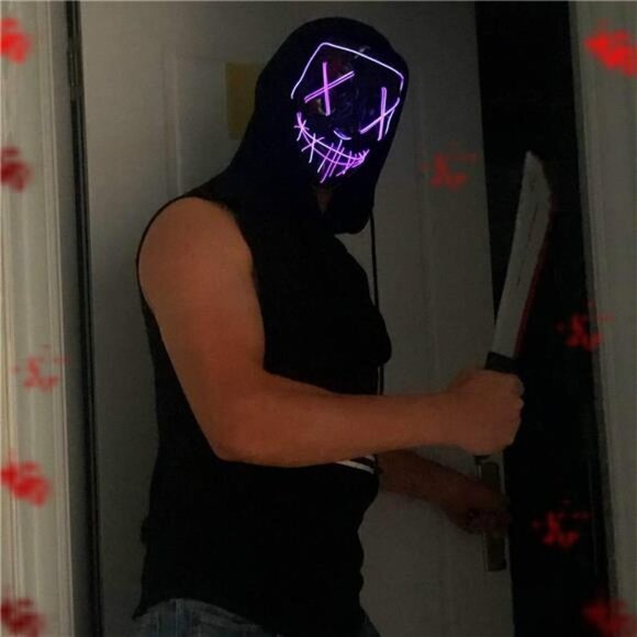 Purple Halloween Mask LED Light up Festival Cosplay Halloween Costume Masquerade - Picture 4 of 5